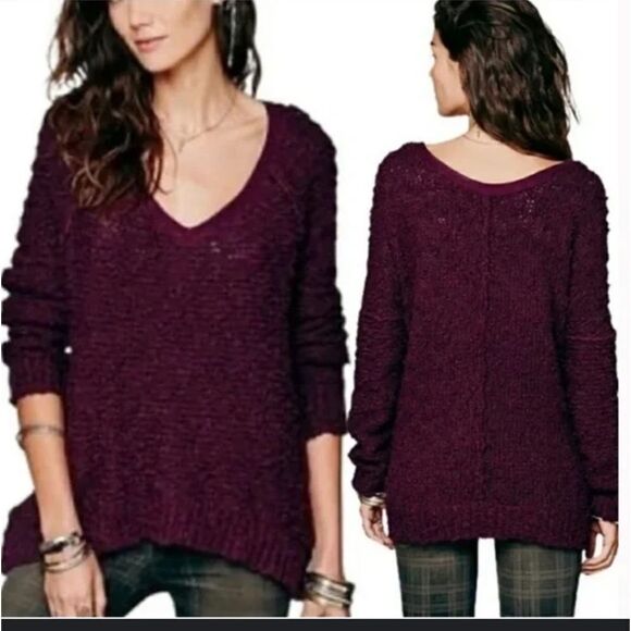 NWT Free People Long Sleeve Maroon pullover sweater  Size: XS - Picture 1 of 7